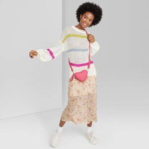 Wild Fable Womens Striped Crewneck Oversized Pullover Sweater White M